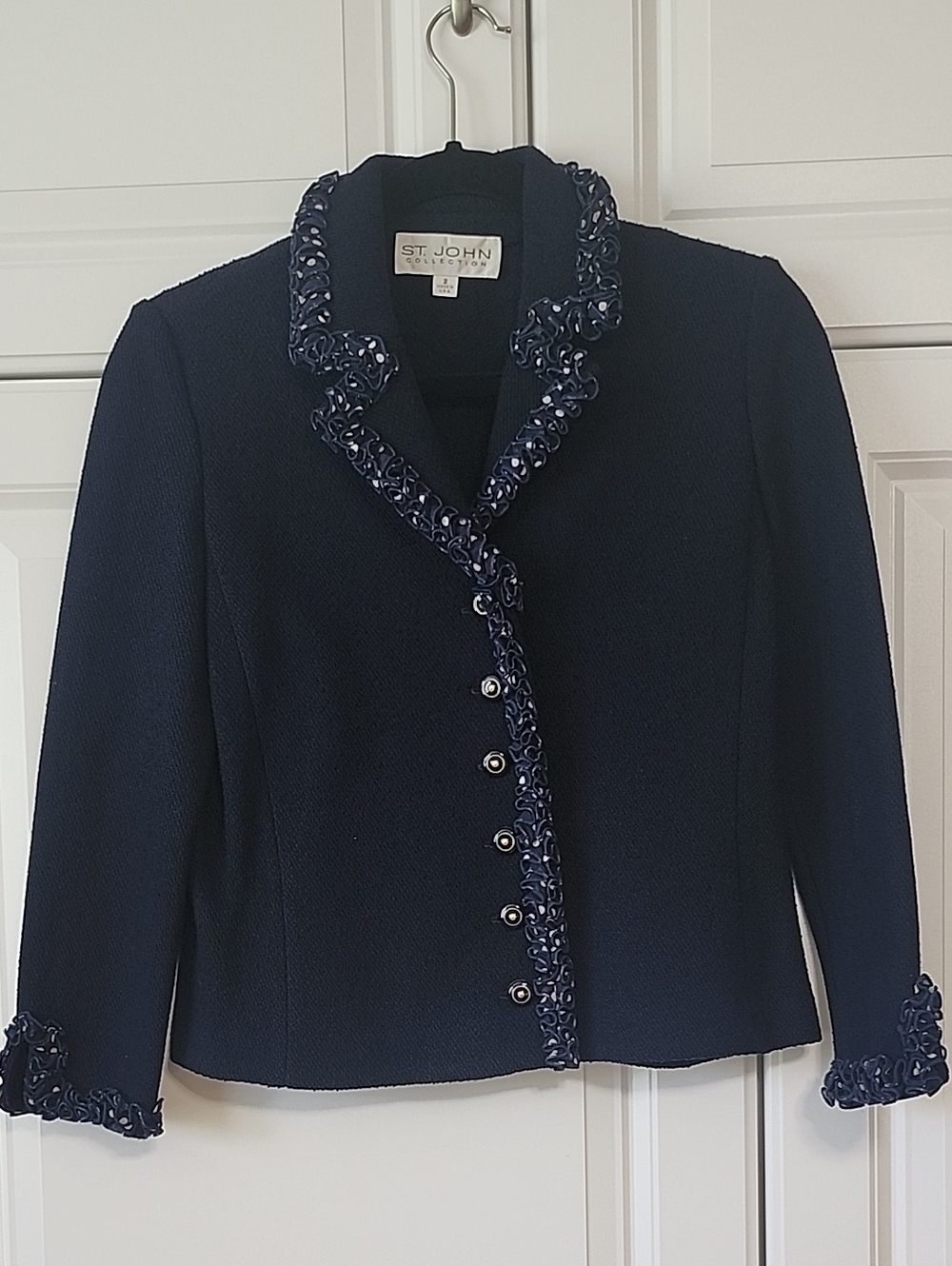 St. John Navy Knit Ruffle-Trim Blazer